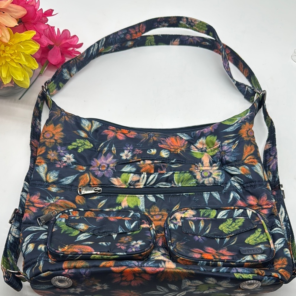 Lug Zipiner Navy Blue Floral Patterned Women's Bag